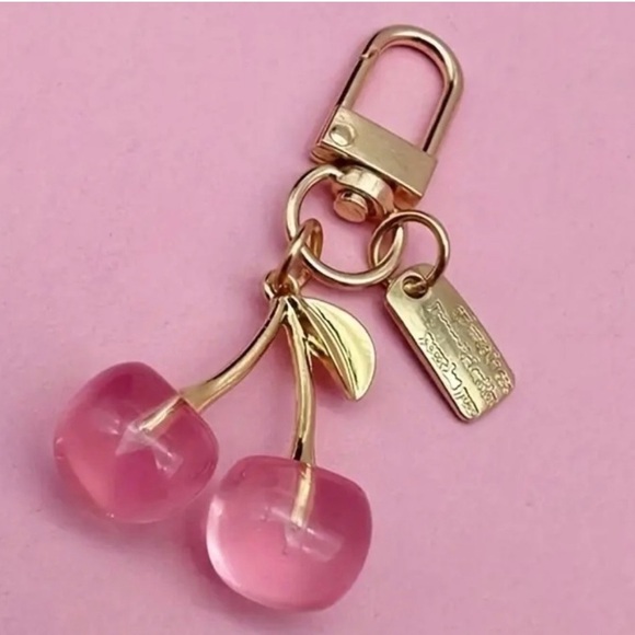 Accessories - Gold and Pink Cherry Keychain